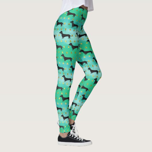 Green and Gold Dachshund Pattern Leggings (Rechts)