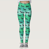 Green and Gold Dachshund Pattern Leggings (Voorkant)