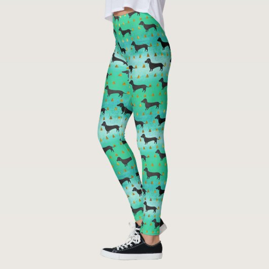 Green and Gold Dachshund Pattern Leggings (Links)