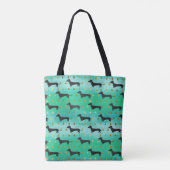 Green and Gold Dachshund Pattern Tote Bag (Achterkant)