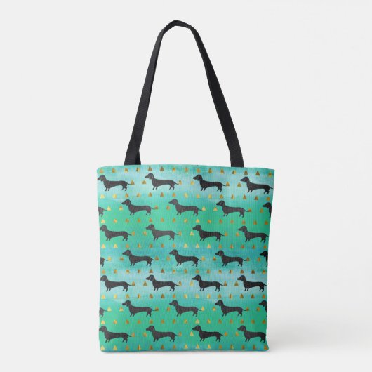 Green and Gold Dachshund Pattern Tote Bag (Achterkant)