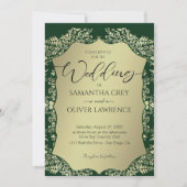 Green and Gold Damask Wedding Invitation Kaart (Voorkant)