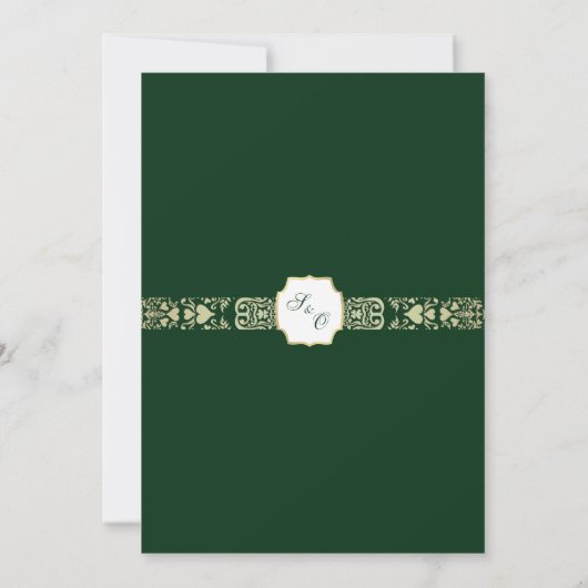 Green and Gold Damask Wedding Invitation Kaart (Achterkant)