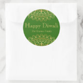 Green and Gold Diwali Party Favor Ronde Sticker (Tas)