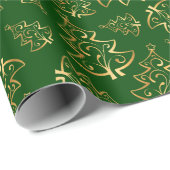 Green and Gold Elegant Christmas Trees Cadeaupapier (Rol Hoek)