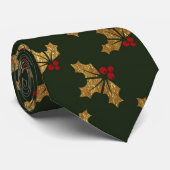 Green and Gold Elegant Holly-kerstpatroon Stropdas (Opgerold)