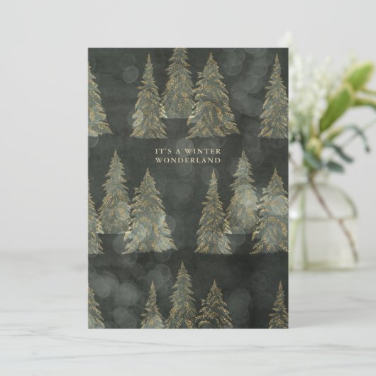 Green and Gold Evergreen Trees Winter Wonderland Feestdagenkaart (Staand voorkant)