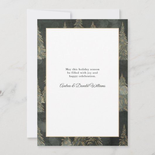 Green and Gold Evergreen Trees Winter Wonderland Feestdagenkaart (Achterkant)