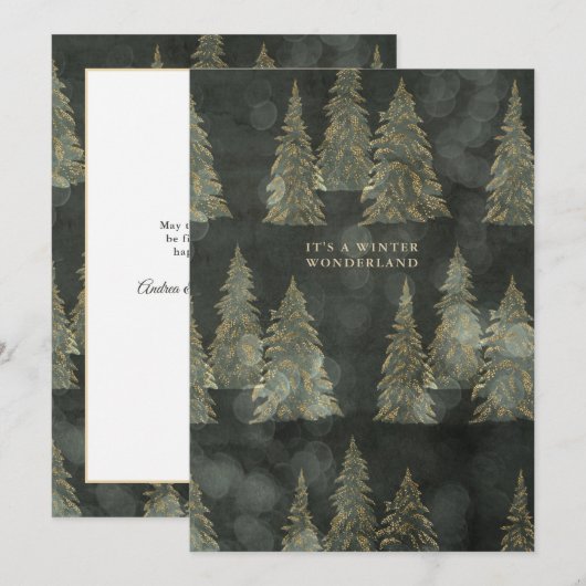 Green and Gold Evergreen Trees Winter Wonderland Feestdagenkaart (Voorkant / Achterkant)