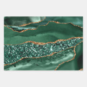 Green and Gold Faux Glitter Agate Inpakpapier Vel (Voorkant 3)