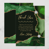 Green and Gold Faux Glitter Agate Quinceanera Bedankkaart (Voorkant / Achterkant)