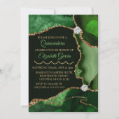 Green and Gold Faux Glitter Agate Quinceanera Kaart (Voorkant)