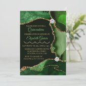 Green and Gold Faux Glitter Agate Quinceanera Kaart (Staand voorkant)