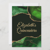 Green and Gold Faux Glitter Agate Quinceanera Kaart (Achterkant)