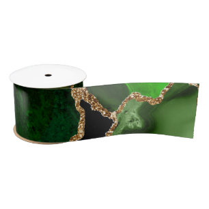 Green and Gold Faux Glitter Agate Satijnen Lint