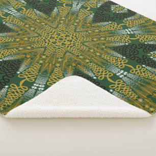Green and Gold Geo Energy Mandala Sherpa Blanket Deken