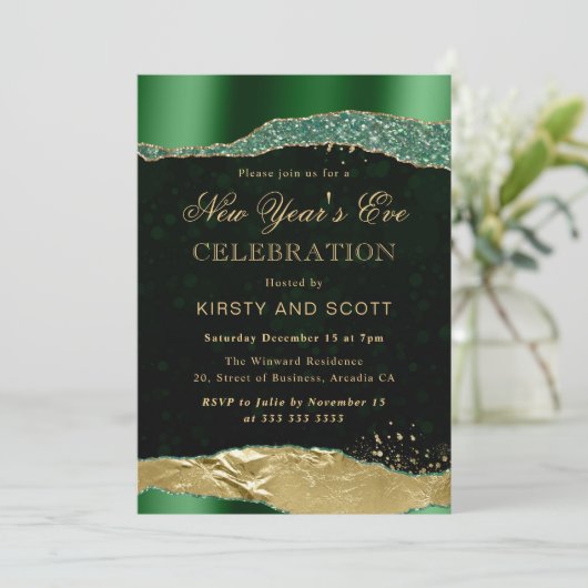 Green and Gold Glam Tears Nieuwjaar Kaart (Staand voorkant)