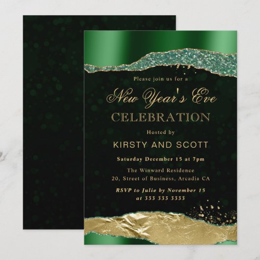 Green and Gold Glam Tears Nieuwjaar Kaart (Voorkant / Achterkant)