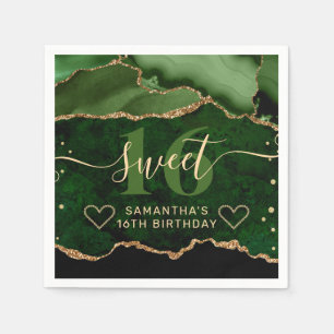 Green and Gold Glitter Agate Marble Sweet 16 Servet