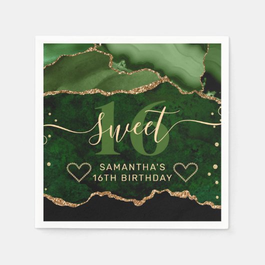 Green and Gold Glitter Agate Marble Sweet 16 Servet (Voorkant)