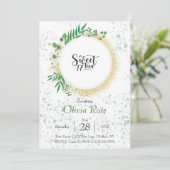 Green and Gold Glitter Sweet 17th Birthday Party Kaart (Staand voorkant)