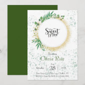 Green and Gold Glitter Sweet 17th Birthday Party Kaart (Voorkant / Achterkant)