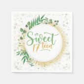 Green and Gold Glitter Sweet 17th Birthday Party Servet (Voorkant)