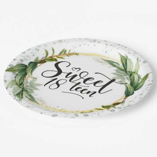 Green and Gold Glitter Sweet 18th Birthday Party Papieren Bordje (Gekanteld)