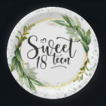 Green and Gold Glitter Sweet 18th Birthday Party Papieren Bordje<br><div class="desc">Ik hoop dat je van deze groene groene groene groene bladeren en gouden glitter geometrische cirkel met groene alcoholbelletjes zult genieten.</div>