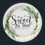 Green and Gold Glitter Sweet 18th Birthday Party Papieren Bordje<br><div class="desc">Ik hoop dat je van deze groene groene groene groene bladeren en gouden glitter geometrische cirkel met groene alcoholbelletjes zult genieten.</div>