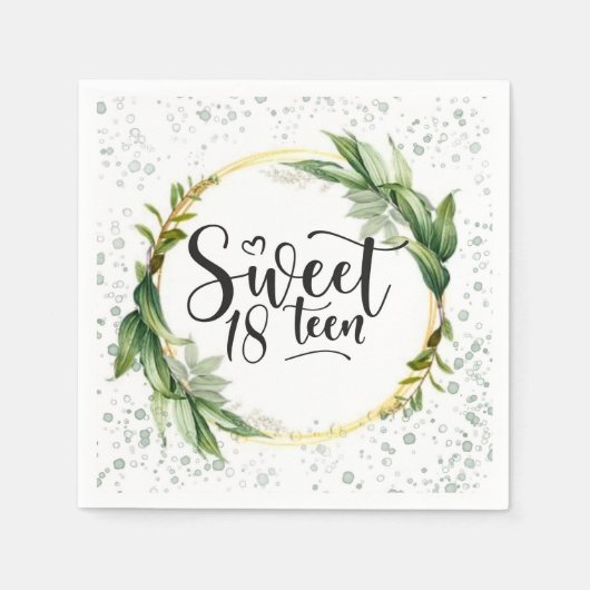 Green and Gold Glitter Sweet 18th Birthday Party Servet (Voorkant)