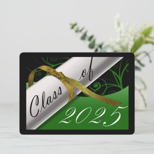 Green and Gold Graduation Party Kaart (Staand voorkant)