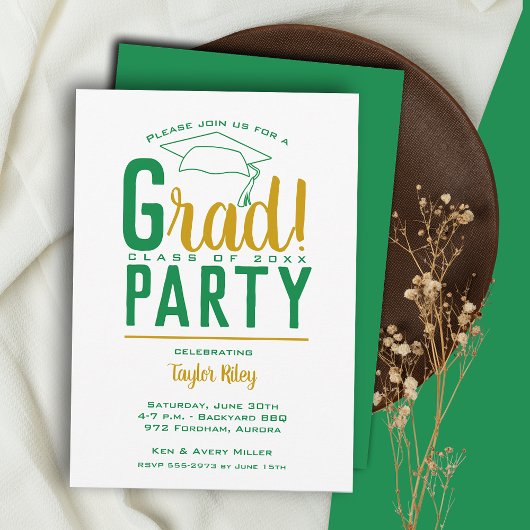 Green and Gold Graduation Party Kaart