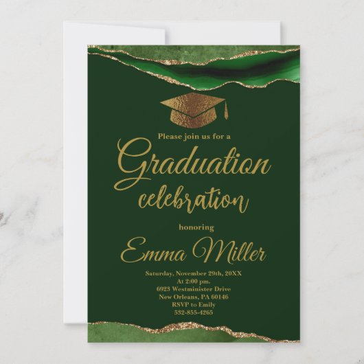 Green and Gold Graduation Party Kaart (Voorkant)