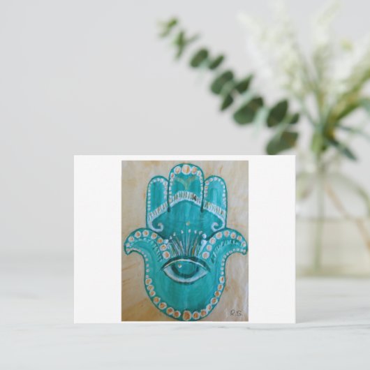 Green and Gold Hamsa Briefkaart (Staand voorkant)