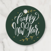 Green and Gold Happy New Year Calligraphy Wreath Bedankjes Labels (Voorkant)