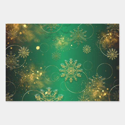 Green and Gold KerstWinter Wonderland Inpakpapier Vel (Voorkant 2)