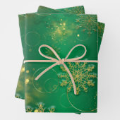 Green and Gold KerstWinter Wonderland Inpakpapier Vel (In situ)