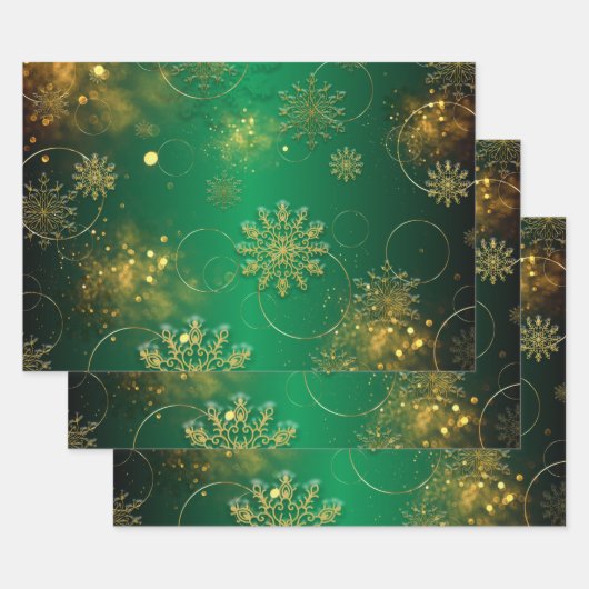 Green and Gold KerstWinter Wonderland Inpakpapier Vel (Set)
