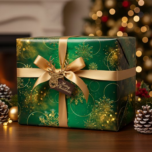 Green and Gold KerstWinter Wonderland Inpakpapier Vel