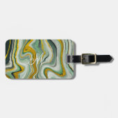 Green and Gold Kintsugi Agate Marble Abstract Bagagelabel (Voorkant horizontaal)