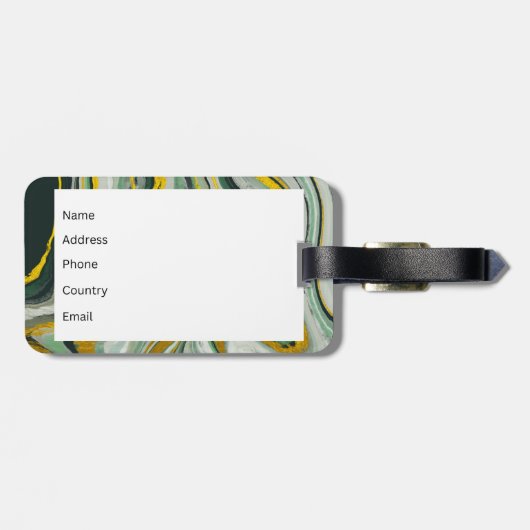 Green and Gold Kintsugi Agate Marble Abstract Bagagelabel (Achterkant horizontaal)