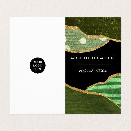 Green and Gold Linen Fabric Visitekaartje (Buitenkant ongevouwen)