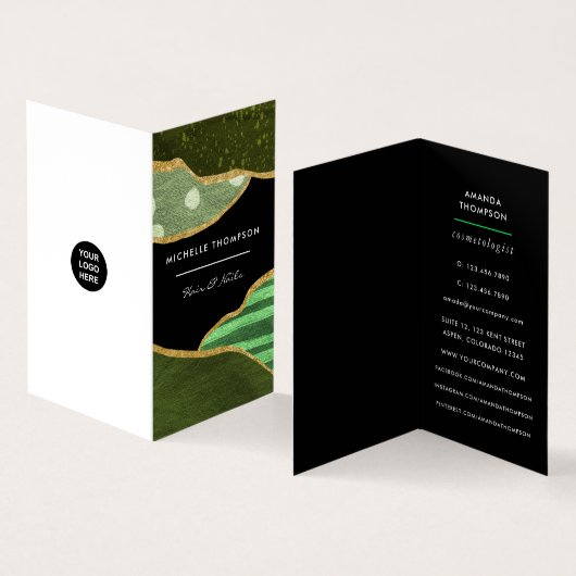 Green and Gold Linen Fabric Visitekaartje (Binnen en buitenkant)