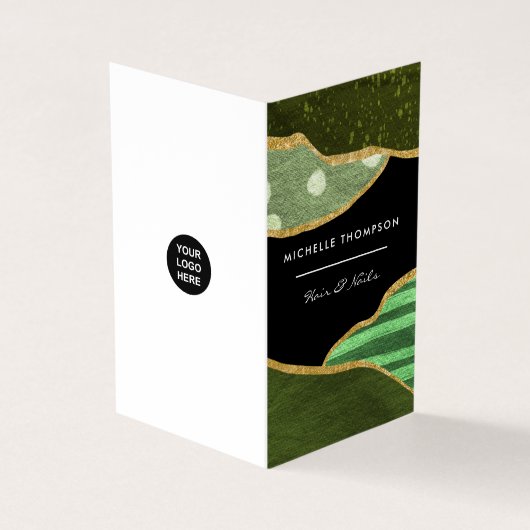 Green and Gold Linen Fabric Visitekaartje (Buitenkant)