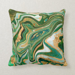 Green and gold liquid marble abstract kussen