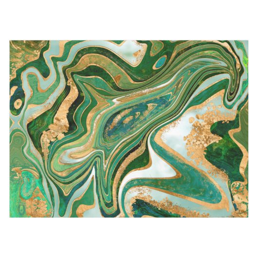 Green and gold liquid marble abstract tafelkleed (Voorkant (Horizontaal))