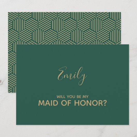 Green and Gold Maid of Honor Kaart (Voorkant / Achterkant)