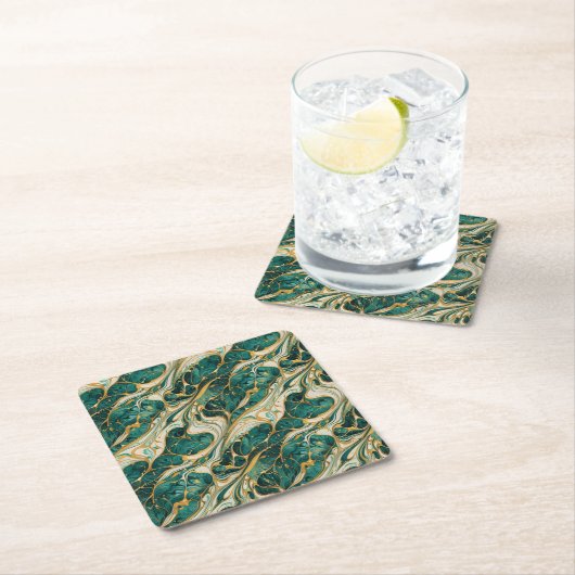 Green and gold marble design coasters kartonnen onderzetters (Insitu)