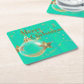 Green and Gold Merry Christmas Paper Coaster Kartonnen Onderzetters (Schuin)